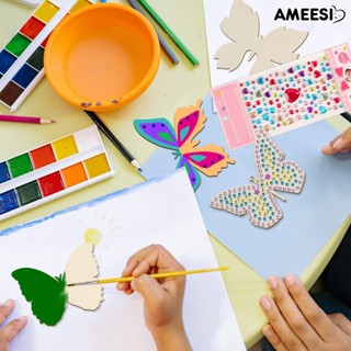 Ameesi ป้ายแท็กไม้ รูปผีเสื้อ ประดับพลอยเทียม DIY สําหรับเด็ก 1 ชุด