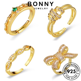 BONNY JEWELRY มอยส์ซาไนท์โกลด์ แหวน เรียบง่าย แฟชั่น เกาหลี Silver ผู้หญิง 925 เครื่องประดับ เครื่องประดับ ต้นฉบับ เงิน แท้ M074