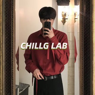 CHILLG LAB เสื้อเชิ้ตผู้ชายเทรนด์แฟชั่นสีทึบทุกคู่มาตรฐานแขนยาวเยาวชนที่นิยมขี้เกียจฤดูใบไม้ผลิสไตล์ฮาราจูกุที่เรียบง่าย