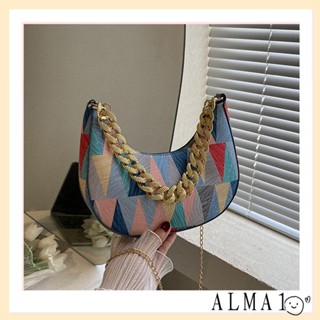 ALMA Hobo กระเป๋าสะพายไหล่ สะพายข้าง หนัง PU ทรงคลัทช์ น้ําหนักเบา สีตัดกัน หลากสีสัน แฟชั่นสําหรับสตรี