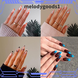 MELODYGOODS1 เล็บปลอมอัลมอนด์ แบบเต็มรูปแบบ สําหรับตกแต่งเล็บ จํานวน 24 ชิ้น ต่อกล่อง