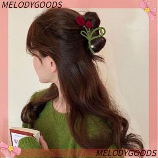 MELODG กิ๊บติดผม ผ้ากํามะหยี่ รูปดอกทิวลิป ประดับไข่มุก แฟชั่นสําหรับผู้หญิง