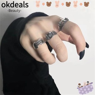 OKDEALS แหวนโซ่โลหะ แบบไขว้ ปรับได้ สไตล์โกธิค เรียบง่าย สําหรับงานปาร์ตี้