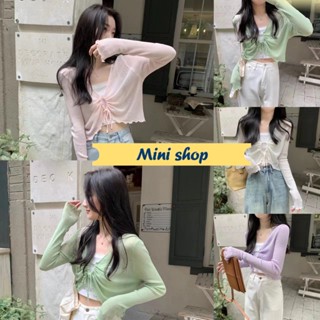 Mini shop🌸พร้อมส่ง🌸 (M0129) เสื้อคลุมไหมพรม สีพาสเทลแขนยาว ซีทรู  -C