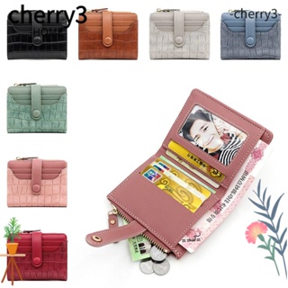 Cherry3 กระเป๋าสตางค์หนัง PU ใบเล็ก มีซิป ใส่บัตรได้ สําหรับผู้หญิง