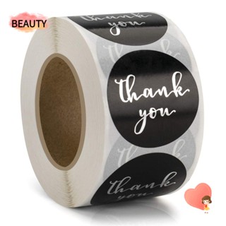 BEAUTY สติกเกอร์ฉลาก Thank You ทรงกลม มีกาวในตัว สีเงิน สีดํา 1 นิ้ว 500 ชิ้น สําหรับวันเกิด