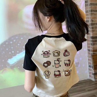 Massimo  เสื้อครอป เสื้อยืดผู้หญิง ครอป baby tee สาวเรโทร 2023 NEW Style สวยงาม Stylish Korean Style ins A99J1SV 36Z230909