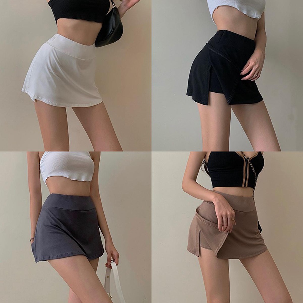 LittleBee_shop.2424กระโปรงสั้น เอวสูง ป้องกันแสงสะท้อน เหมาะกับใส่เล่นโยคะ ฟิตเนส