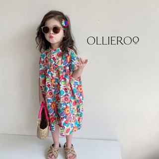 เด็กผู้หญิงน่ารักๆ พร้อมส่ง จั๊มสูทพิมพ์ ลายดอกไม้ น่ารัก สีสันใส