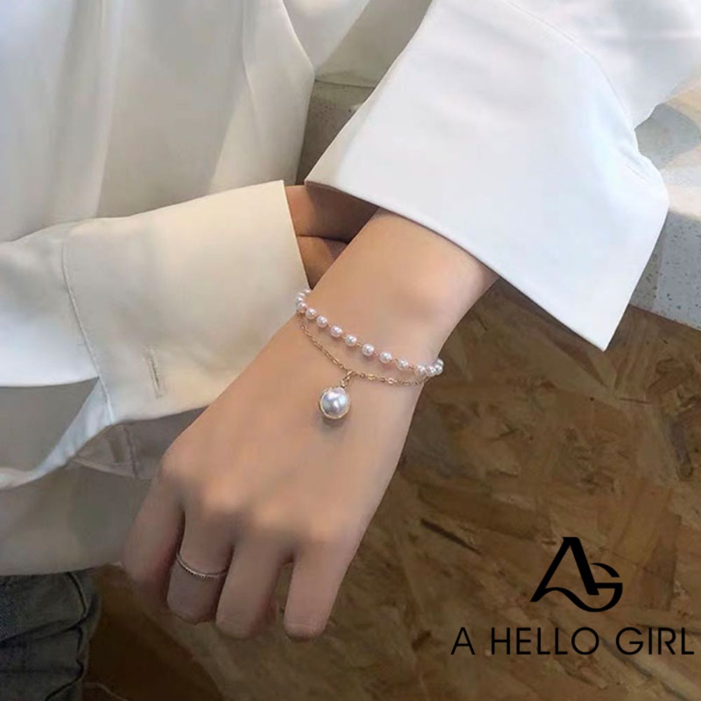 A HELLO GIRL เครื่องประดับ สร้อยข้อมือ ประดับไข่มุก แฟชั่นเรียบง่าย สไตล์บาร็อค สําหรับผู้หญิง