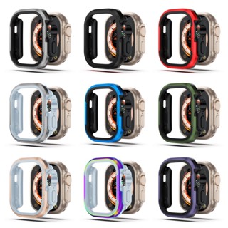 เคสแข็ง PC สีทอง พร้อมกระจกนิรภัยกันรอยหน้าจอ สําหรับ Apple Watch 49 มม. 45 มม. 41 มม. Series 8 7 SE 6 5 4 Ultra