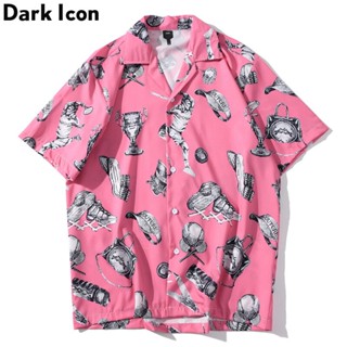 เสื้อเชิ้ตแขนสั้น คอปก พิมพ์ลาย Dark Icon สไตล์วินเทจ แฟชั่นฤดูร้อน สําหรับผู้ชาย 2023