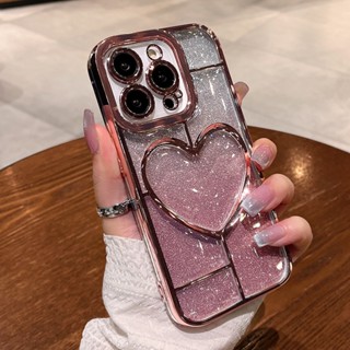 เคสโทรศัพท์มือถือ ไล่โทนสี แต่งกลิตเตอร์ ระยิบระยับ ลายหัวใจ 3D หรูหรา สําหรับ iPhone 11 12 13 14 Pro Max 14 Plus