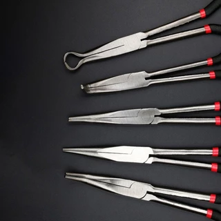 TEMPOZY คีมจมูกยาวเหล็กคาร์บอน 25/45/90 องศา Bent คีมตรง, ทนทานด้ามยาวคีมจมูกลื่นเครื่องมือมือ