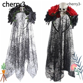 Cherry3 ที่คาดผมคอสเพลย์ รูปหัวกะโหลก ลูกไม้ สีดํา คุณภาพสูง