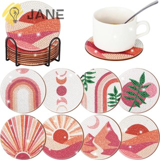 Jane ที่รองแก้วเพชร ทรงกลม 4 นิ้ว สไตล์โบโฮ DIY สําหรับเครื่องดื่ม 8 ชิ้น