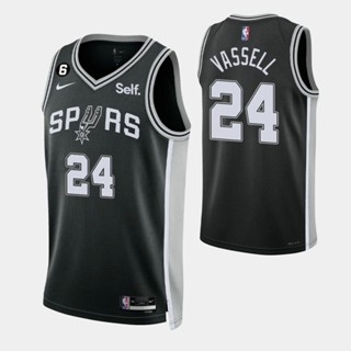 【คุณภาพสูง】ใหม่ ของแท้ NBA San Antonio Spurs ปี 2022-23 สําหรับผู้ชาย #24 เสื้อกีฬาแขนสั้น ลายทีม Devin Vassell Icon Edition สีดํา