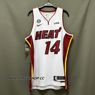 【คุณภาพสูง】ใหม่ ของแท้ NBA Miami Heat สําหรับผู้ชาย #14 เสื้อกีฬาแขนสั้น ลายทีมชาติสวิงแมน 2022-23 ชุดเยือน สีขาว