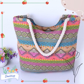 Dealshop กระเป๋าสะพายไหล่ กระเป๋าถือ ผ้าแคนวาส แฮนด์เมด ความจุสูง สําหรับผู้หญิง