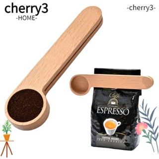 Cherry3 ช้อนตักกาแฟ ด้ามจับยาว 2-in-1 พร้อมคลิปตักกาแฟ ช้อนตวงไม้ หลากสี อุปกรณ์ครัว