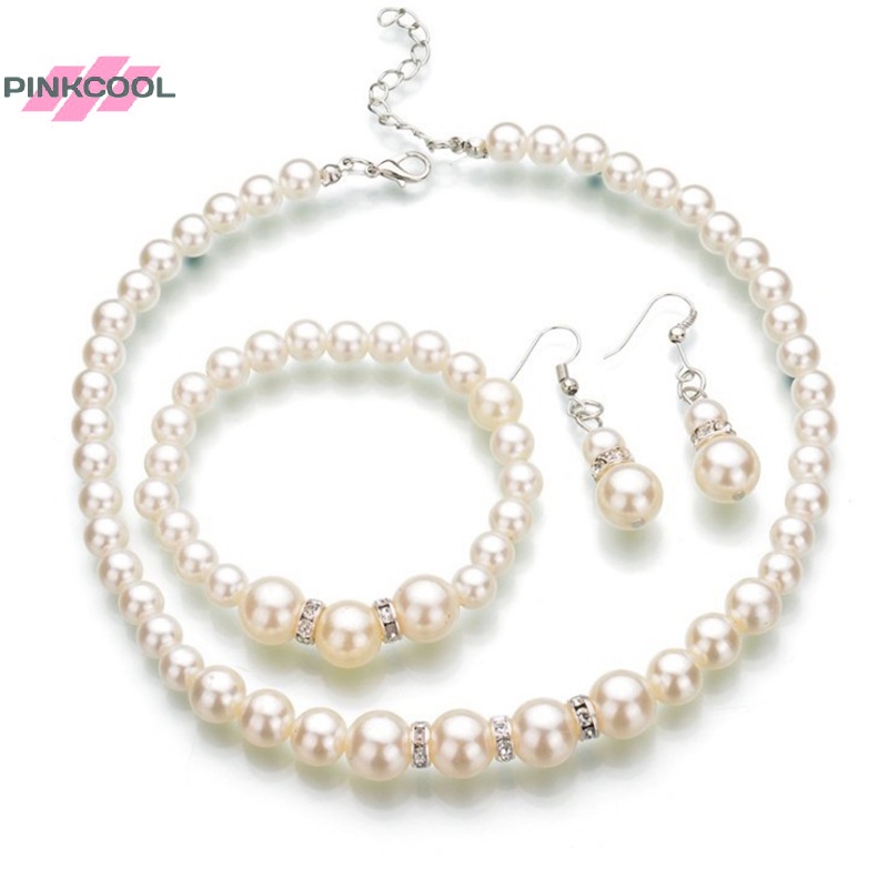 Pinkcool ผู้หญิง คริสตัล มุก สร้อยคอ กําไล ต่างหู รูปที่ 4