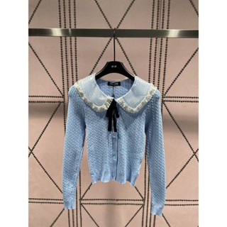 FB4R MIU MIU 2023 autumn and winter New gorgeous heavy industry Pearl lapel long sleeve knitted cardigan slim fit all-match slimming 10