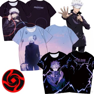 เสื้อยืดแขนสั้นลําลอง คอกลม พิมพ์ลายอนิเมะ Jujutsu Kaisen Gojo Satoru พลัสไซซ์ แฟชั่นคริสต์มาส