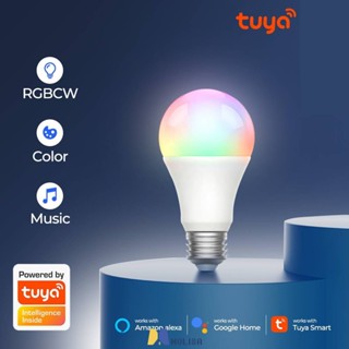 E27 Tuya Wi-fi หลอดไฟ LED สมาร์ท 9w Rgb การควบคุมด้วยเสียงที่มีสีสันทำงานร่วมกับ Alexa Google Home MOLISA MOLISA