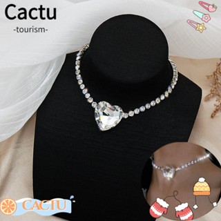 Cactu สร้อยคอโชคเกอร์ ประดับคริสตัล รูปหัวใจ ขนาดใหญ่