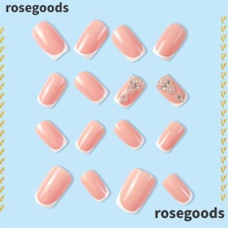 Rosegoods1 เล็บปลอม ประดับไข่มุก พลอยเทียม ทรงสี่เหลี่ยม กันน้ํา ขนาดกลาง สําหรับเด็กผู้หญิง