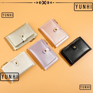 Yunhi กระเป๋าสตางค์ กระเป๋าใส่เหรียญ มีซิป ใส่บัตรได้หลายใบ เรียบง่าย