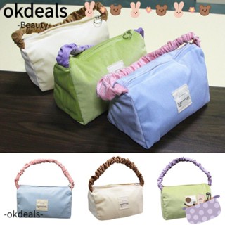 Okdeals กระเป๋าถือ กระเป๋าเครื่องสําอาง ผ้าลูกฟูก อเนกประสงค์ จุของได้เยอะ สีแคนดี้ สําหรับผู้หญิง