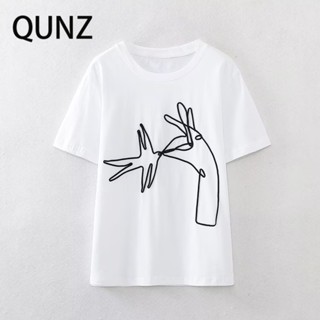 Qunz เสื้อเชิ้ตแฟชั่น สีขาว 3476