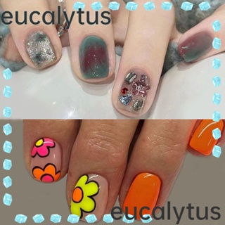 Eucalytus1 เล็บปลอมแฟชั่น คริสตัล ทรงกลม สั้น ลายการ์ตูนดอกไม้ หลากสี ถอดออกได้ สําหรับร้านเสริมสวย