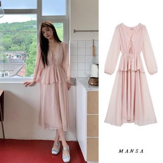 MANSA pink dress เดรสผู้หญิง เสื้อผ้าแฟชั่นผู้หญิง