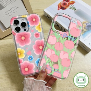 เคสโทรศัพท์มือถือแบบนิ่ม TPU ใส กันกระแทก ลายดอกไม้ทิวลิป สีชมพู สําหรับ Iphone X XS XR XsMax IP 7 8 Plus 11 Pro Max 12 13 14 Pro Max