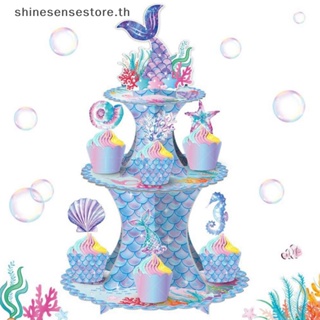 Shine ชั้นวางเค้ก ลายนางเงือก สีฟ้า สําหรับตกแต่งงานปาร์ตี้วันเกิด งานแต่งงาน เบบี้ชาวเวอร์ 1st