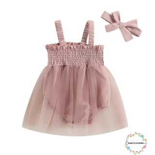 Babyclothes- ชุดรอมเปอร์แขนกุด พร้อมที่คาดผม แฟชั่นฤดูร้อน สําหรับเด็กผู้หญิง 2 ชิ้น