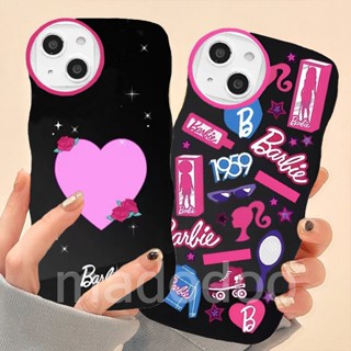 Black Casing For iPhone 14 13 12 11 Pro Xs max Mini 7 8 6 6S Plus X XR 14ProMax 13promax 12promax 11promax 6+ 6S+ 7+ 8+ Barbie Sticker Graffiti Rose Heart Wave Edge Fine Hole Protector Soft phone Case 1BW 87