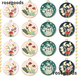 Rosegoods1 สร้อยข้อมือ ทรงกลม แบน ลายดอกไม้ เห็ด 4 แบบ 25*28 มม. สําหรับสร้อยคอ ต่างหู สร้อยข้อมือ DIY