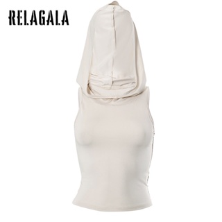 Relagala ใหม่ เสื้อฮู้ดดี้ แขนกุด ลําลอง เข้ารูป สีพื้น แฟชั่นสําหรับสตรี 2023