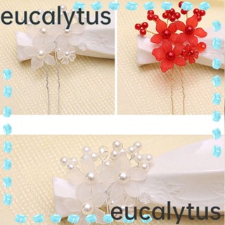 Eucalytus1 กิ๊บติดผม รูปตัว U ลายดอกไม้ สําหรับเจ้าสาว 8 ชิ้น