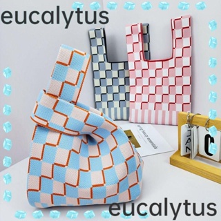 Eucalytus1 กระเป๋าถือ ทรงโท้ท ผ้าถัก แฮนด์เมด ใช้ซ้ําได้