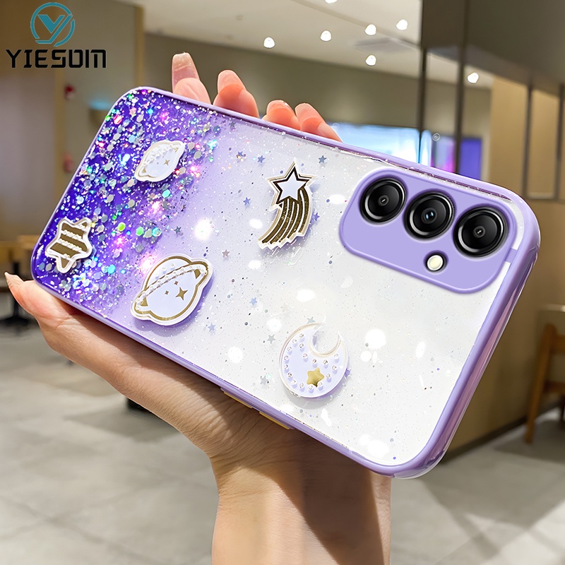 Clear Gradient Glitter Planet เคสโทรศัพท ์ สําหรับ Samsung Galaxy A14 A24 A34 A54 5G A13 A23 4G A33 A53 A73 5G น ่ ารัก Star Moon กล ้ องกันกระแทกฝาครอบป ้ องกัน