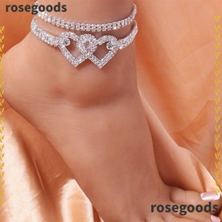 Rosegoods1 สร้อยข้อเท้าโซ่ ทอง เงิน หัวใจคู่ วิบวับ โซ่เท้า