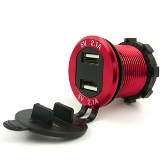 อุปกรณ์ชาร์จ USB คู่ พอร์ตคู่ และขั้วต่อเทอร์มินัล สีฟ้า ดัดแปลง สําหรับรถจักรยานยนต์ รถยนต์ 2 ชิ้น