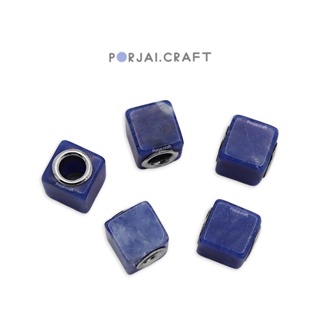 Sodalite Charm Cube Bead with 925 Sterling Silver ชาร์ม โซดาไลท์ 9mm