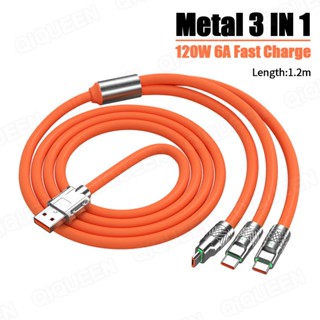 Orange 3 IN 1 สายชาร์จ 120W 6A ชาร์จเร็วมาก การป้องกัน USB สําหรับ Micro Type-C