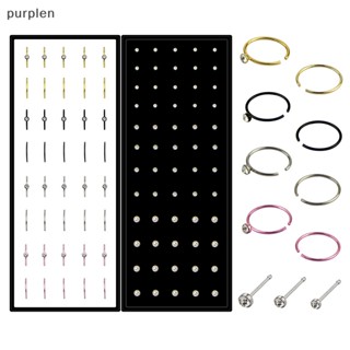 Purplen ชุดห่วงสตั๊ดจมูก สเตนเลส รูปตัว C ประดับคริสตัล สีม่วง 40 100 ชิ้น