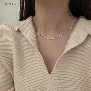 Flymesit สร้อยคอโชคเกอร์ ประดับลูกปัด ทรงเรขาคณิต สีเงิน แวววาว เรียบง่าย เครื่องประดับแฟชั่น สําหรับผู้หญิง